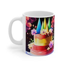 Load image into Gallery viewer, Happy Birthday Rainbow Cake Celebration #27 Ceramic 11oz Mug AI-Generated Artwork

