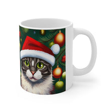 Load image into Gallery viewer, Personalized Fancy Gray Kitty Christmas Vibes Ceramic Mug 11oz Design #4 Custom