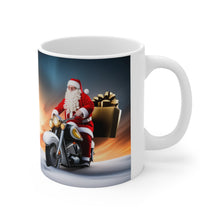Load image into Gallery viewer, Rudolph on Holiday Cycling Santa Ceramic Mug 11oz Design #2
