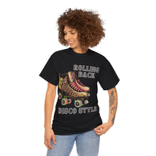 Load image into Gallery viewer, Rolling Back Disco Style Gold Glitter Skates 1980s Era Roller Skates
