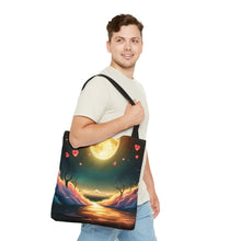 Load image into Gallery viewer, Full Moon Light Hearts Red Skies Series #5 Tote Bag AI Artwork 100% Polyester