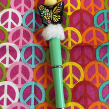 Load image into Gallery viewer, Mint Green beaded pen with butterfly Custom Handmade Beaded Pen