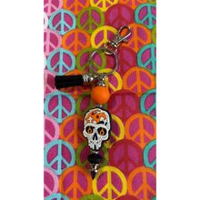 Load image into Gallery viewer, White and orange skull keychain Custom Handmade Bead Bar About 3" Long