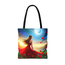 Load image into Gallery viewer, Moon Light Hearts Red Skies Series #4 Tote Bag AI Artwork 100% Polyester