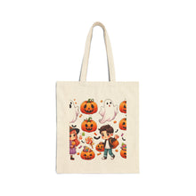 Load image into Gallery viewer, Trick-or-Treat Halloween Kids Cotton Canvas Tote Bag 15" x 16" Spooky Ghost, Jack-O-Lantern,  Candy Cones Candy