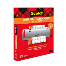 Load image into Gallery viewer, Scotch Thermal Laminating Pouches, 200 Count, Clear, 3 mil., Ideal Office or School Supplies, Fits Letter Sized Paper (8.9 in. × 11.4 in.)