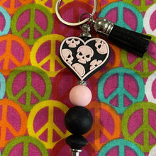 Load image into Gallery viewer, Black pink skull keychain Custom Handmade Bead Bar About 3" Long