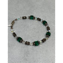Load image into Gallery viewer, Bali Silver & Emerald Cubes- Handcrafted Swarovski Crystal Beads Bracelet