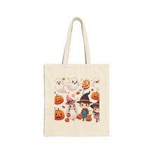 Load image into Gallery viewer, Trick-or-Treat Halloween Kids Witch Bride Cotton Canvas Tote Bag 15" x 16" Spooky Ghost, Jack-O-Lantern,  Candy Cones Candy