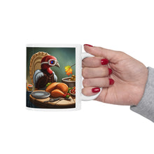 Load image into Gallery viewer, Thanksgiving Take Flight Turkey All Dressed up and Nowhere to Go Ceramic Coffee Mug Design #1 Left Right