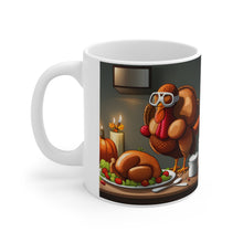 Load image into Gallery viewer, Thanksgiving Too Stuffed Candlelight Turkey All Dressed up and Nowhere to Go 11oz Ceramic Mug
