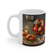Load image into Gallery viewer, Thanksgiving Too Stuffed Candlelight Turkey All Dressed up and Nowhere to Go 11oz Ceramic Mug