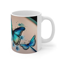 Load image into Gallery viewer, March Aquamarine Birth Month Colors Fairies & Butterflies #4 Mug 11oz mug AI-Generated Artwork