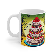 Load image into Gallery viewer, Happy Spooky Halloween Cake Celebration #18 Ceramic 11oz mug AI-Generated Artwork
