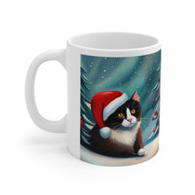 Load image into Gallery viewer, Fancy Shy Kitty Christmas Vibes Ceramic Mug 11oz Design #3 Mirrored Images