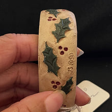 Load image into Gallery viewer, Vintage Jim Shore Christmas Santa Bangle Bracelet Folk Art Holly Accent #2