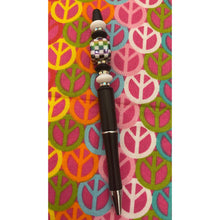Load image into Gallery viewer, Black and white checkered glass Custom Handmade Beaded Pen