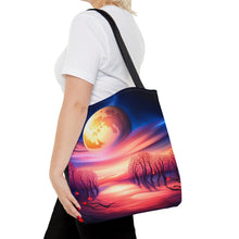 Load image into Gallery viewer, Full Moon Hearts Red Skies Series #7 Tote Bag AI Artwork 100% Polyester