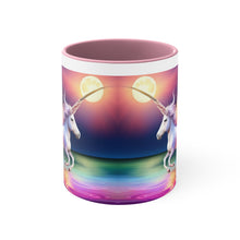 Load image into Gallery viewer, Imaginary Pink Pastel Unicorn with Beautiful Wings Facing Off at Midnight Accent Coffee 11oz Mug AI Generated Image