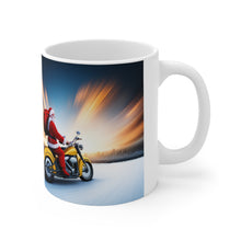 Load image into Gallery viewer, Rudolph on Holiday Cycling Santa Ceramic Mug 11oz Design #4