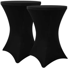 Load image into Gallery viewer, Moosfor Spandex Cocktail Table Covers 2 Pack, Elastic Fitted Stretch Table Cloth, Round High Top Tablecloths for Bar, Party, Pub, Wedding & Banquet (Black, 32x43 Inch)