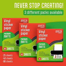 Load image into Gallery viewer, JOYEZA Premium Printable Vinyl Sticker Paper for Inkjet Printer - 25 Sheets Matte White Waterproof, Dries Quickly Vivid Colors, Holds Ink well- Tear Resistant - Inkjet & Laser Printer