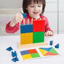 Load image into Gallery viewer, Montessori Wooden Stacking Puzzle Toy Educational Brain Teaser 3 Years Old + Colorful Rainbow Triangle Blocks