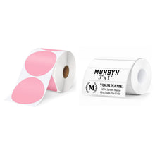 Load image into Gallery viewer, 3 Inch Pink Circle Thermal Sticker Labels+3x1 Inch White Thermal Labels