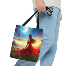 Load image into Gallery viewer, Moon Light Hearts Red Skies Series #4 Tote Bag AI Artwork 100% Polyester