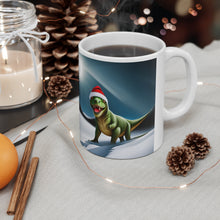 Load image into Gallery viewer, Dinosaur Raptor Rocks Christmas Santa Red Hat Ceramic Mug 11oz Design #6 Mirrored Images
