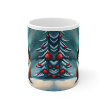 Load image into Gallery viewer, Fancy Shy Kitty Christmas Vibes Ceramic Mug 11oz Design #3 Mirrored Images