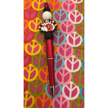 Load image into Gallery viewer, Red and white bowling pin Custom Handmade Beaded Pen