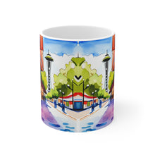 Load image into Gallery viewer, At the Cafe Space Needle Seattle Washington  #18 Mug 11oz mug AI-Generated Artwork