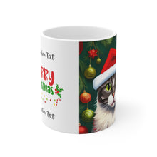 Load image into Gallery viewer, Personalized Fancy Gray Kitty Christmas Vibes Ceramic Mug 11oz Design #4 Custom