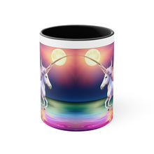 Load image into Gallery viewer, Imaginary Pink Pastel Unicorn with Beautiful Wings Facing Off at Midnight Accent Coffee 11oz Mug AI Generated Image