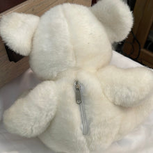 Load image into Gallery viewer, Caltoy White Plush Bear Red Ribbon & Hearts on Feet 11" (Pre-owned)