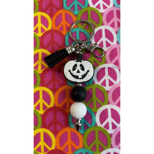 Load image into Gallery viewer, White black pumpkin keychain Custom Handmade Bead Bar About 3" Long
