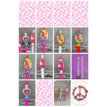 Load image into Gallery viewer, Pastel Pink Blue White Heart Inspiration Beaded handmade pen Pink Base Pen