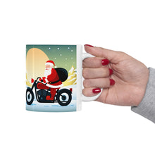 Load image into Gallery viewer, Moonlight Motorcycling Santa 11 oz Ceramic Mug Package Delivery Wrap-a-round #3
