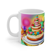 Load image into Gallery viewer, Happy Birthday Rainbow Cake Celebration #30 Ceramic 11oz Mug AI-Generated Artwork