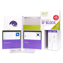 Load image into Gallery viewer, AccuQuilt GO! Qube Mix and Match 10 Inch Block with 8 Basic Cut Quilting Shapes, 2 Cutting Mats, Videos, Storage Box, and 14 Pattern Booklet