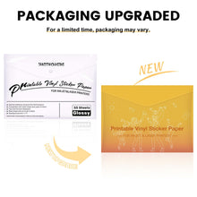 Load image into Gallery viewer, Premium Printable Vinyl Sticker Paper - for Inkjet and Laser Printer - 55 Pack Glossy White Waterproof Inkjet Printable Vinyl - Dries Quickly and Holds Ink Beautifully JANDJPACKAGING