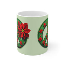 Load image into Gallery viewer, Peace &amp; Poinsettias #4 Holiday Mug 11oz mug AI-Generated Artwork

