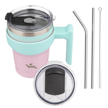 Load image into Gallery viewer, Konokyo 10oz Tumbler with Handle and 2 Straw 2 Lid, Insulated Water Bottle Stainless Steel Vacuum Cup Reusable Travel Mug,Gum