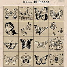 Load image into Gallery viewer, Tvoip 16 Pcs Wooden Rubber Stamp Set, Vintage Butterfly Scrapbooking Stamps Junk Journal DIY Craft Wooden Rubber Stamps Set for Scrapbook Album Diary Seal Stamps