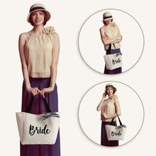 Load image into Gallery viewer, Vavabox Bridemaid Gifts, Bride Tote Bag for Women, Bridal Shower Wedding Bachelorette Bride Gift Handbag Gifts for Her (Bride, Beige)