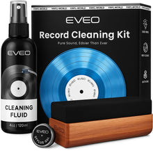 Load image into Gallery viewer, EVEO Vinyl Record Cleaning Kit - 4in1 Vinyl Record Cleaner Kit for Vinyl Records Albums. Vinyl Cleaner Includes XL Record Brush, Cleaning Liquid (4oz), Duster & Stylus Cleaning Gel - Archival Standard