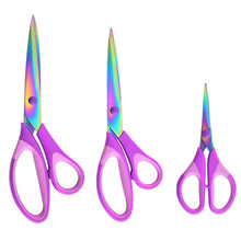 Load image into Gallery viewer, Craft Scissors Set of 3 Pack, All Purpose Sharp Titanium Blades Shears, Comfort Grip Handle, Multipurpose Fabric Scissors Tool Great for Adults, Office, Sewing, School and Home Supplies, Purple