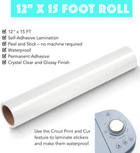 Load image into Gallery viewer, Clear Vinyl Laminate for Stickers, 12" x 15FT Laminate Roll Self-Adhesive for Decals, Stencils, Waterproof, Permanent Clear Adhesive Vinyl Laminate, Glossy Sticker Laminate by Turner Moore Edition