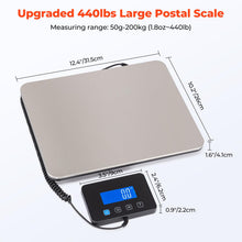 Load image into Gallery viewer, MUNBYN Shipping Scale, 440lb/1.8oz Digital Postal Scale for Packages with Hold/Tare Function, Backlit LCD, Battery & Cable Included, Postage Scale for Small Business, Packages, Luggage, and Home Use